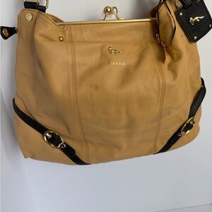 Emma Fox Genuine Leather Tan & Black Shoulder Bag Gold Hardware